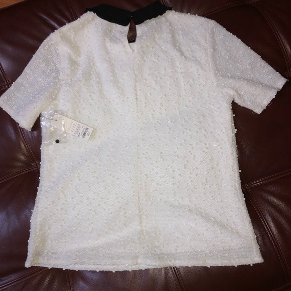 Elle Modern White Textured Tee. Interior Lined with Sequins. NWT. Large - Picture 3 of 6